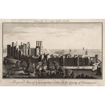 PERSPECTIVE VIEW OF CAERNARVON CASTLE 1771 ANTIQUE ENGRAVING