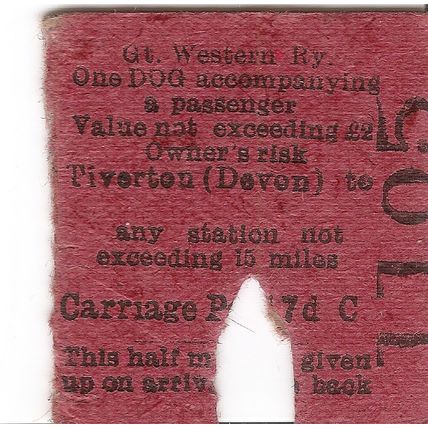 G.W.R. Edmondson Dog Ticket - Tiverton (Devon)