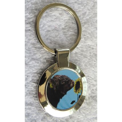 Highland Cow with Sunflower Metal Keyrings Boxed by Scottish Artist Jan Laird