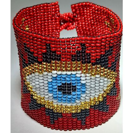 Traditional Huichol Art. Mexico Glass Seed Beads Bracelet. SACRED EYES 2