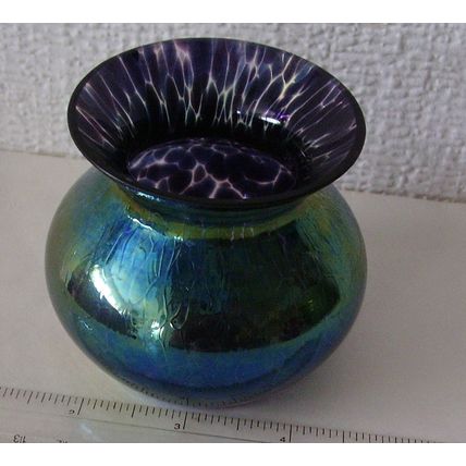 Vintage Heron Glass Small Posy Vase Iridescent Blue Tones
