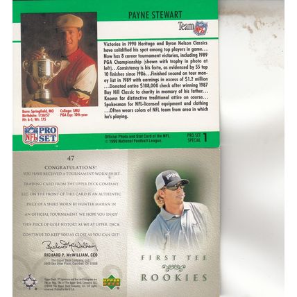 PAYNE STEWART ROOKIE & HUNTER MAHAN SHIRT PIECE 1990/04 PGA GOLF TOUR HOF CHAMPS