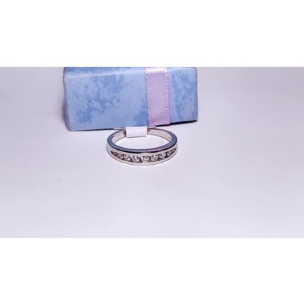 Estate 1/3ctw Natural Rd Diamond channel 14Kt White Gold SI3 HI Band Ring #22345