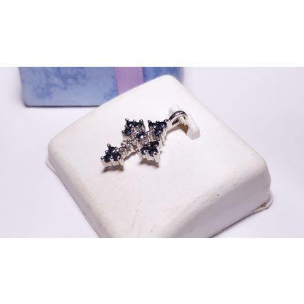 Estate .31ctw Natural Rd Diamond and Blue Sapphire 10Kt WG Cross Pendant #22466