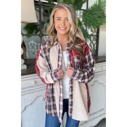 Plaid Corduroy Patchwork Shacket