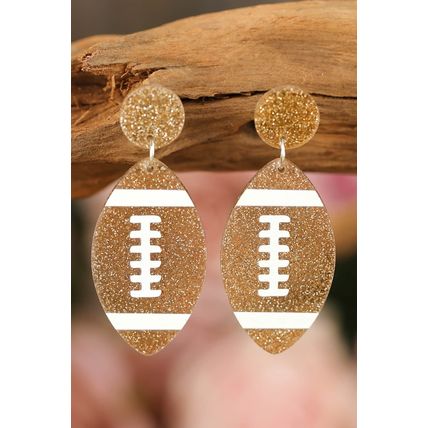 Brown Glittering Rugby Pendant Earrings