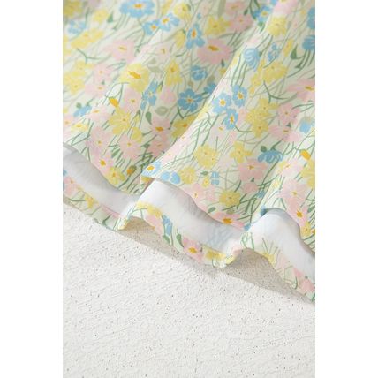 Green Floral Half Sleeve Frilled U Neck A-line Short Dress