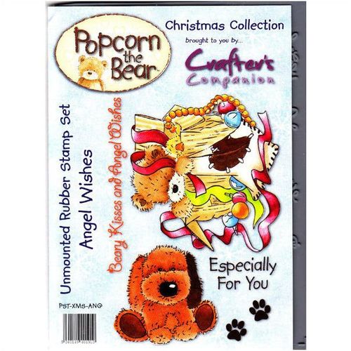 Popcorn the Bear Christmas Collection Angel Wishes - unmounted Rubber Stamp set