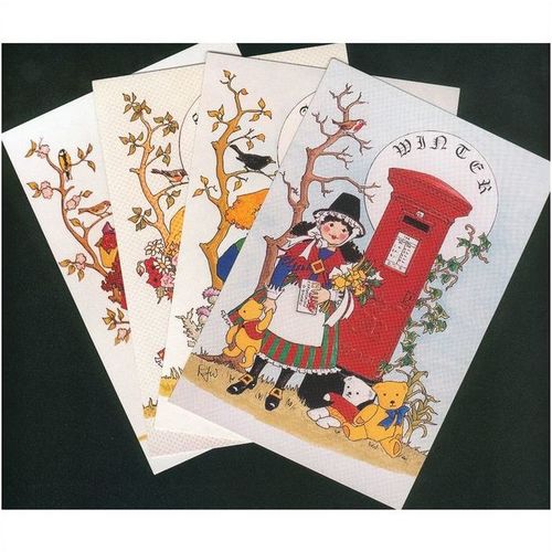 Rosalind J. Wicks postcard 1995 - (No.39-42) - "The Seasons" + pillar box types