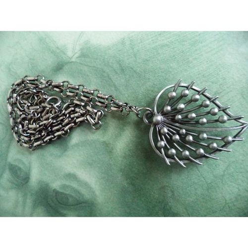 Vintage 60S rare space age Art SPIKEY Silver Leaf MID CENTURY abstract necklace