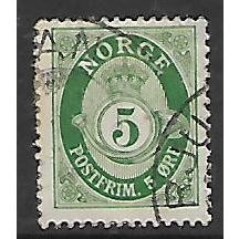 NORWAY 1893 POST HORN TYPE D 5 ORE GREEN SG 136 FINE USED#2