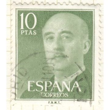 Spain 1955 - 10p dark olive green - General Franco portrait - used 2