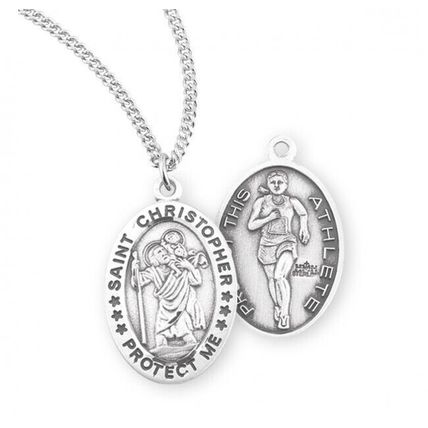 St. Christopher Women's Track Sterling Silver Medal Necklace