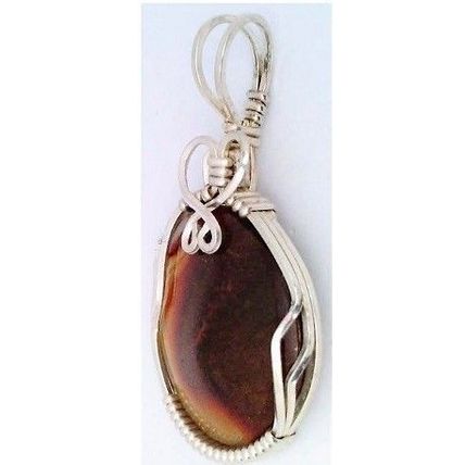 Fire Agate Sterling Silver Wire Wrap Gemstone Pendant 15