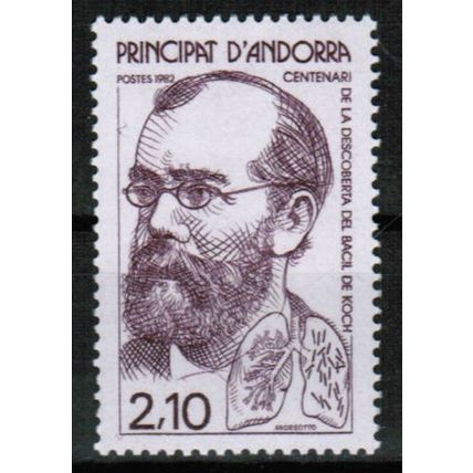 1982 Andorra - Tuberculosis, Dr. Koch 2.10fr - Sc# 302 Mint NH