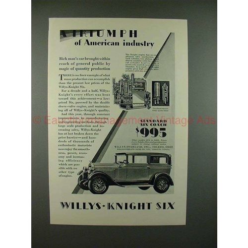 1928 Willys-Knight Standard Six Coach Car Ad - Triumph!