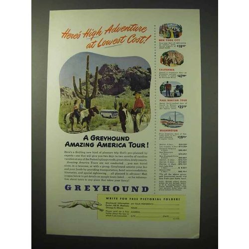 1950 Greyhound Bus Ad - High Adventure at Lowest Cost