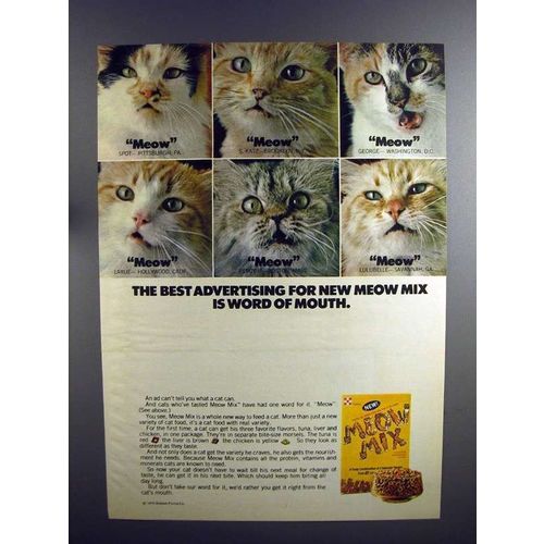 1975 Meow Mix Cat Food Ad - Word Of Mouth!