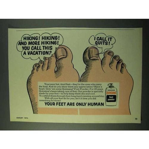1975 Mennen Quinsana Foot Powder Ad - Hiking!