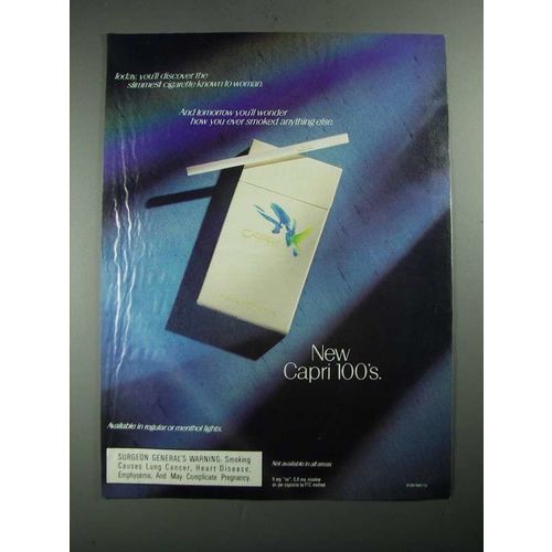 1987 Capri 100's Cigraettes Ad - Today You'll Discover