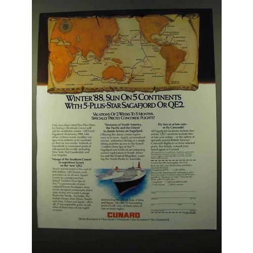 1987 Cunard Cruise Ad - Sun on 5 Continents