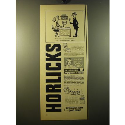 1950 Horlicks Malted Milk Ad - No thanks - no more dull books - Now I sleep