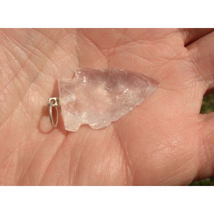 F Quartz Crystal Arrowhead Pendant Stone Bead 1.25 Inch Knapped Craft Jewelry