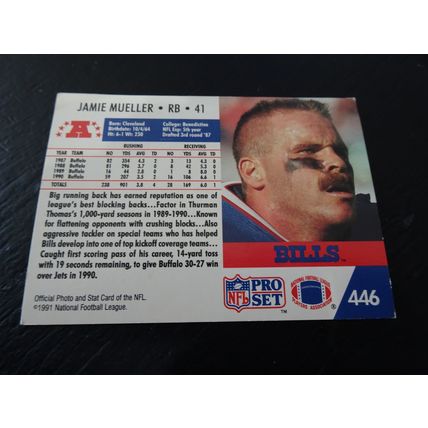 1991 Pro Set Card # 446 Jamie Mueller very Good (3) Buffalo Bills