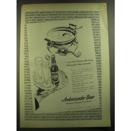 1946 Ambassador Beer Ad - and with Terrapin Maryland, Ambassador Beer, naturally