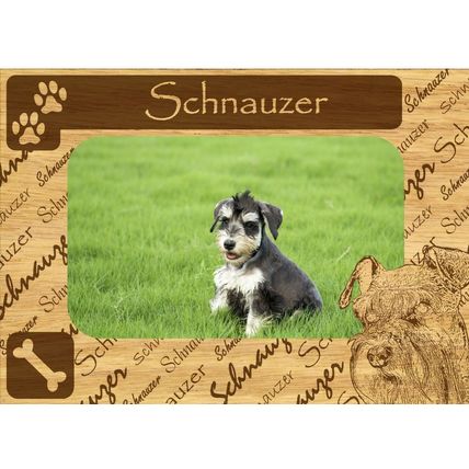Schnauzer w Paws Engraved Wood Picture Frame Magnet