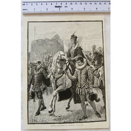 Vintage engraving: Queen Elizabeth at Tilbury