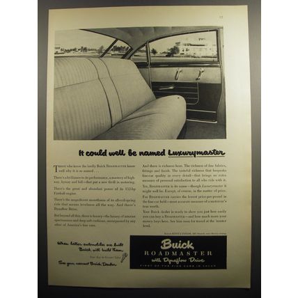1951 Buick Roadmaster Car Ad - It could well be named luxurymaster