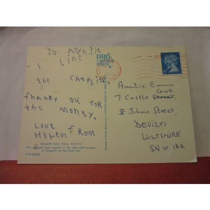 AYSGARTH LOWER FORCE, YORKSHIRE used postcard, J.Arthur Dixon 1990 pm =