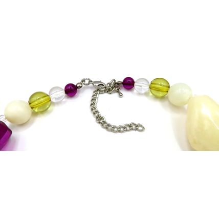Nugget Bead Necklace Purple, Grey & Yellow Necklace with Drop Earrings Set Gift