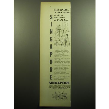 1958 Singapore Tourism Ad - A must by sea or air on any Pacific Tour