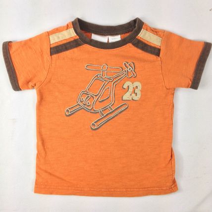 Miniwear Boys Infant Orange T-Shirt #23 Helicopter Short Sleeve Sz 18M