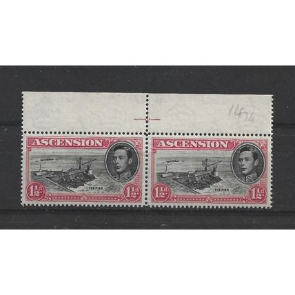 Ascension.SG40d 1 1/2d The Pier (Black and Rose-Carmine) Pair.Mounted Mint.Aug24