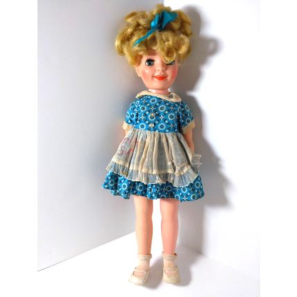 Miss Sunbeam Bread Advertising Doll Wearing Blue Floral Dress - Adorable! VTG