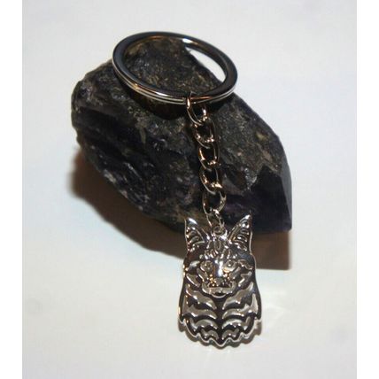 MAINE COON CAT KEY RING WITH KEY CHAIN & VELVET GIFT BAG