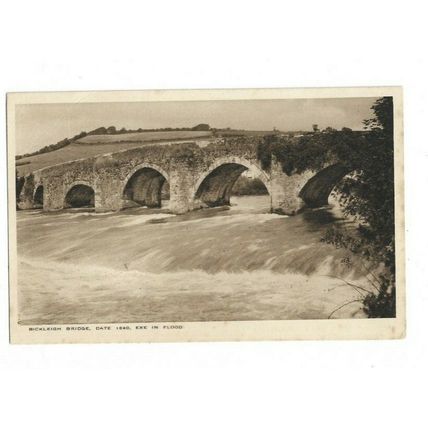 Bickleigh Bridge, Date 1640, Exe In Flood, Devon, Postcard.
