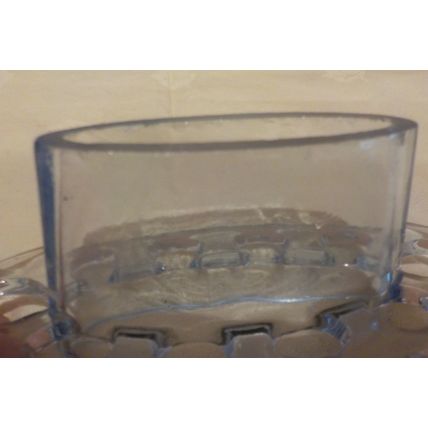 Art Deco Blue Oval Glass Vase with Frog (21cm long x 9cm wide x 9cm tall)
