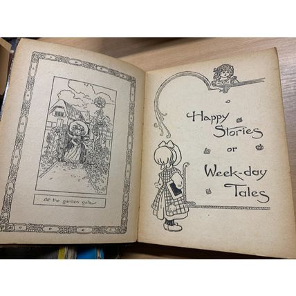 RARE* c1920s "HAPPY STORIES" ILLUSTRATED FICTION LARGE HARDBACK BOOK (P5)