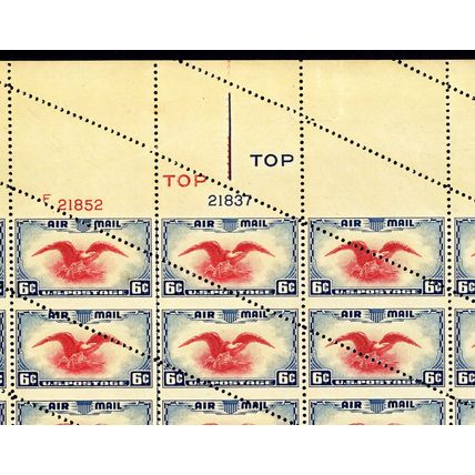 C23a, MNH 6¢ 3 Imperforate Pairs in Misperfed Error Sheet of 50 - Stuart Katz
