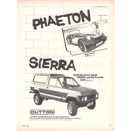 DUTTON PHAETON & SIERRA BODY KITS car :- Original Vintage 1980 Magazine Advert
