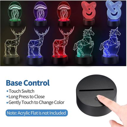 Riakrum 35 Pack 3D LED Light Base 16 Colors Night LED Lamp Acrylic Light Base wi
