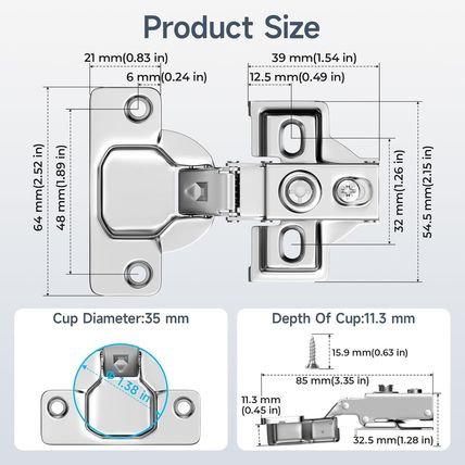 HOSOM 50 Pack 1/2 Inch Overlay Soft Close Cabinet Hinges, Kitchen Cabinet Hinges