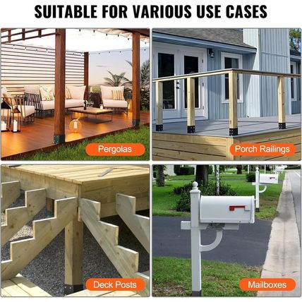 VEVOR 6X6 Post Base 4 Pcs, Inner Size 5.6"X5.6" Post Base Brackets, Heavy Duty P