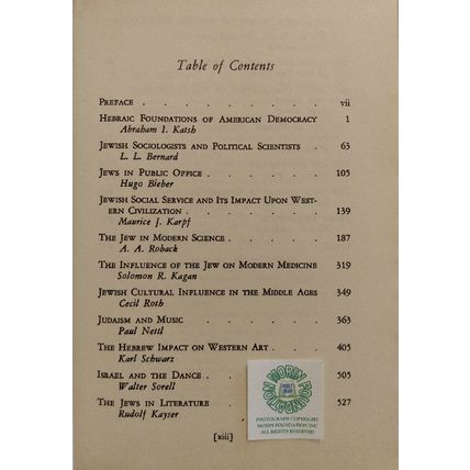 THE HEBREW IMPACT ON WESTERN CIVILIZATION 1951 HC Democracy Politics Science