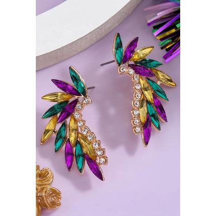 Gold Mardi Gras Rhinestone Crystal Inlay Stud Earrings