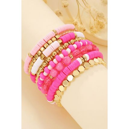 Sachet Pink 8pcs Valentine Vibe Beaded Elastic Bracelet Set